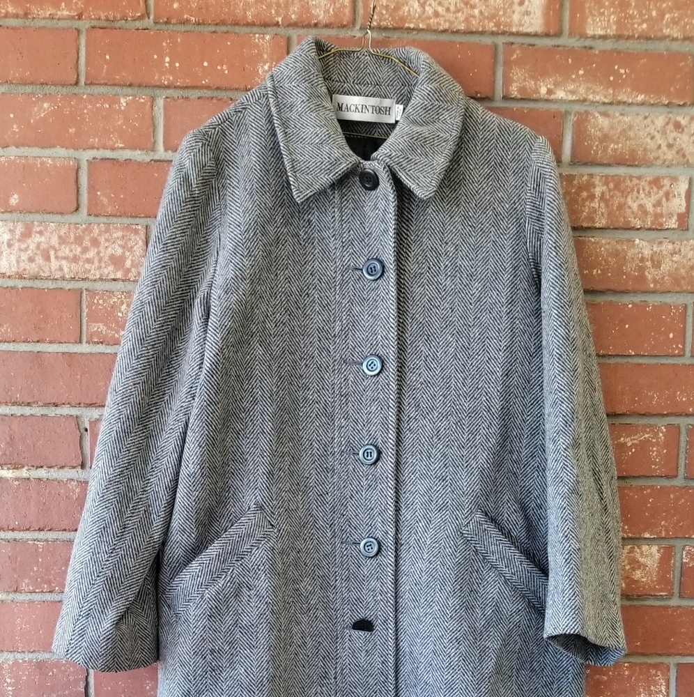 Large Vtg Mackintosh Women Coat WoolTweed Long